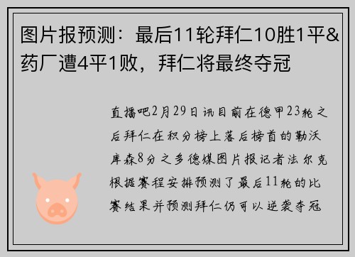 图片报预测：最后11轮拜仁10胜1平&药厂遭4平1败，拜仁将最终夺冠
